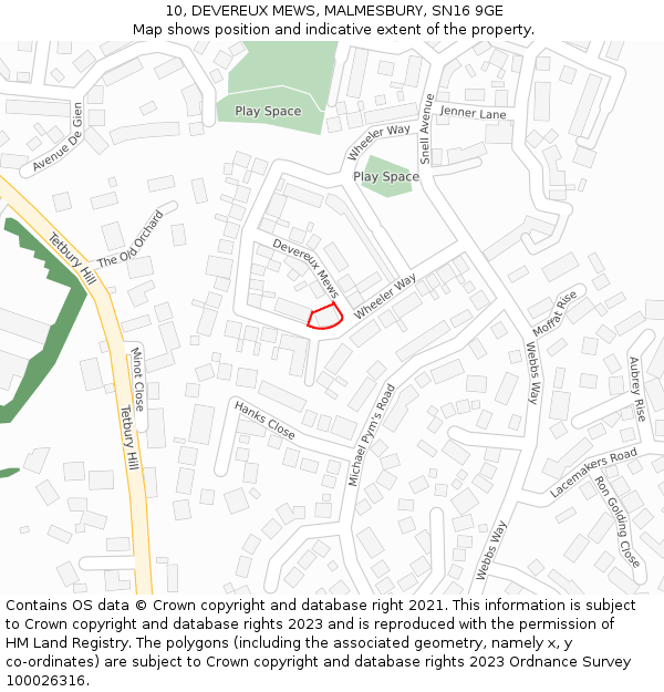 10, DEVEREUX MEWS, MALMESBURY, SN16 9GE: Location map and indicative extent of plot