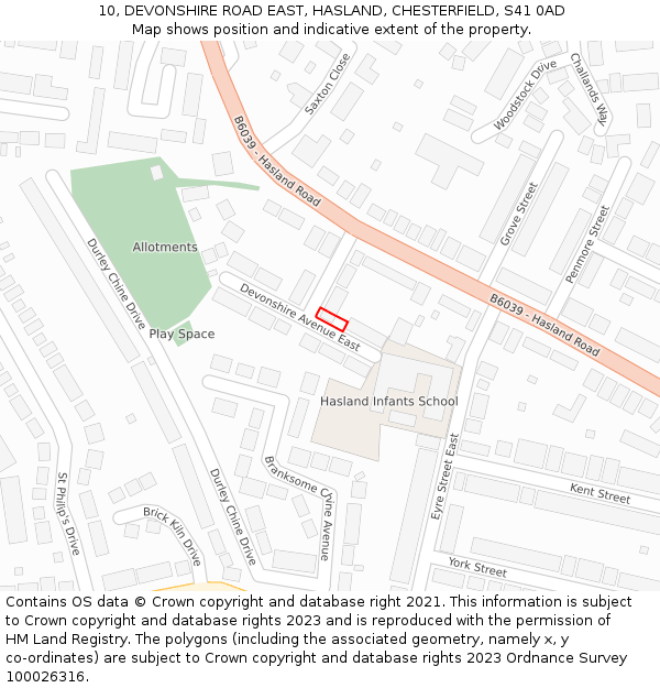 10, DEVONSHIRE ROAD EAST, HASLAND, CHESTERFIELD, S41 0AD: Location map and indicative extent of plot