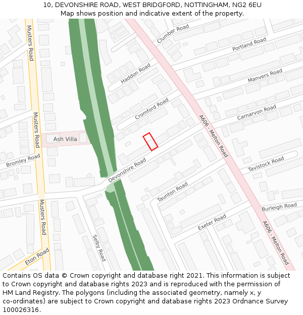 10, DEVONSHIRE ROAD, WEST BRIDGFORD, NOTTINGHAM, NG2 6EU: Location map and indicative extent of plot