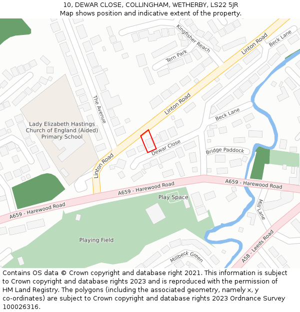 10, DEWAR CLOSE, COLLINGHAM, WETHERBY, LS22 5JR: Location map and indicative extent of plot