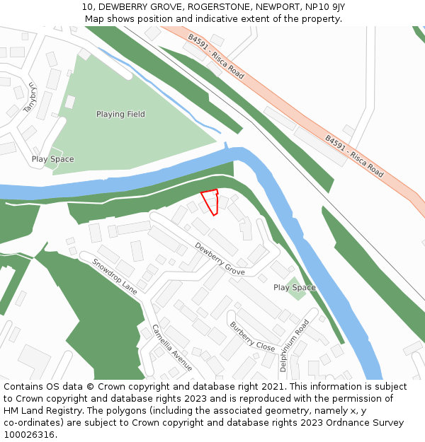 10, DEWBERRY GROVE, ROGERSTONE, NEWPORT, NP10 9JY: Location map and indicative extent of plot