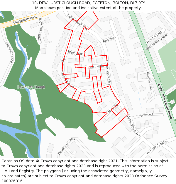 10, DEWHURST CLOUGH ROAD, EGERTON, BOLTON, BL7 9TY: Location map and indicative extent of plot