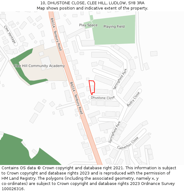 10, DHUSTONE CLOSE, CLEE HILL, LUDLOW, SY8 3RA: Location map and indicative extent of plot