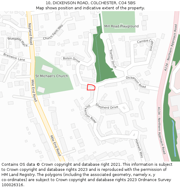 10, DICKENSON ROAD, COLCHESTER, CO4 5BS: Location map and indicative extent of plot