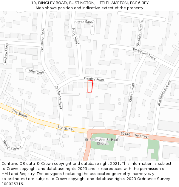 10, DINGLEY ROAD, RUSTINGTON, LITTLEHAMPTON, BN16 3PY: Location map and indicative extent of plot