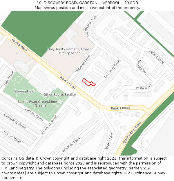 10, DISCOVERY ROAD, GARSTON, LIVERPOOL, L19 8DB: Location map and indicative extent of plot