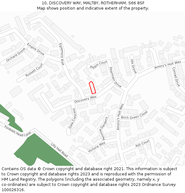 10, DISCOVERY WAY, MALTBY, ROTHERHAM, S66 8SF: Location map and indicative extent of plot