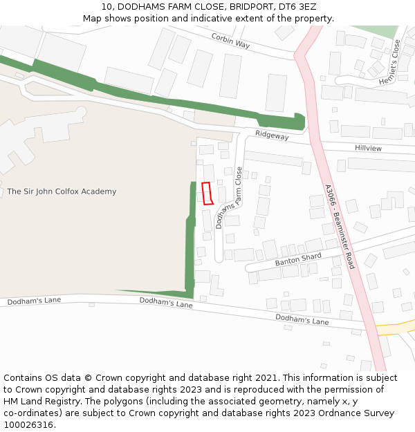 10, DODHAMS FARM CLOSE, BRIDPORT, DT6 3EZ: Location map and indicative extent of plot