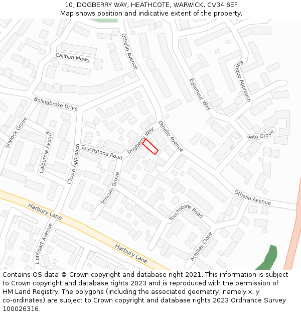 10, DOGBERRY WAY, HEATHCOTE, WARWICK, CV34 6EF: Location map and indicative extent of plot