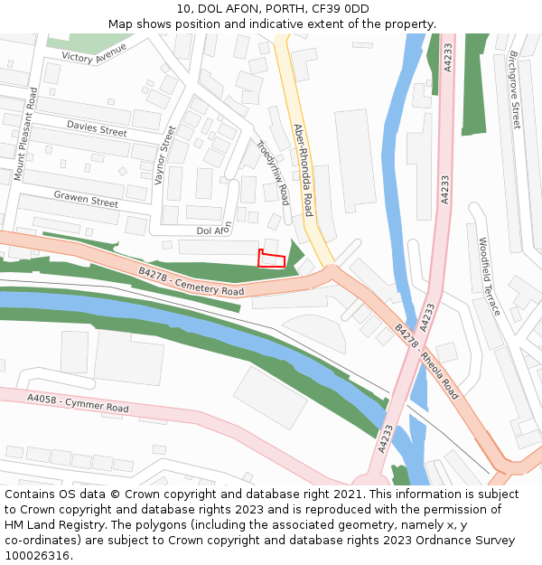 10, DOL AFON, PORTH, CF39 0DD: Location map and indicative extent of plot