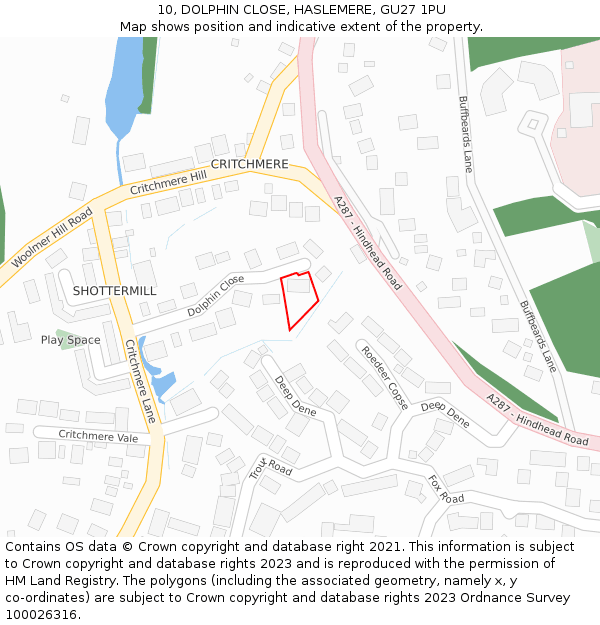 10, DOLPHIN CLOSE, HASLEMERE, GU27 1PU: Location map and indicative extent of plot