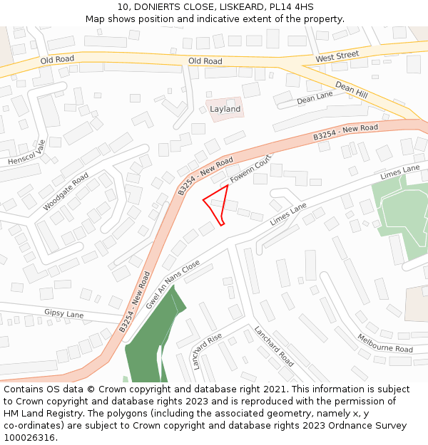 10, DONIERTS CLOSE, LISKEARD, PL14 4HS: Location map and indicative extent of plot