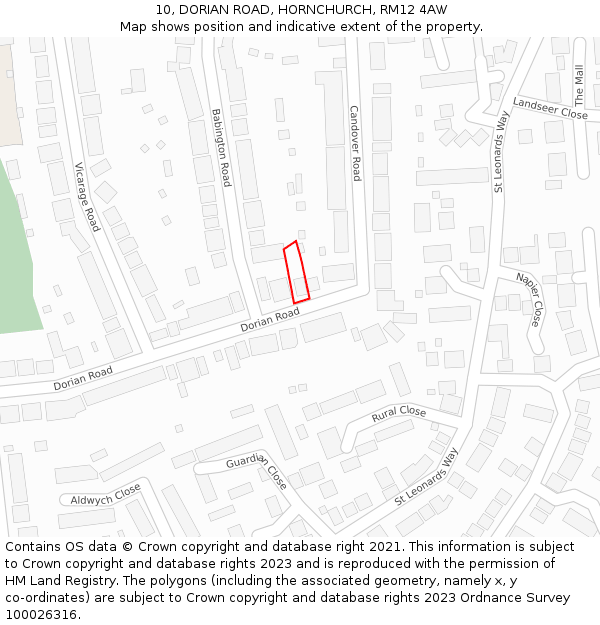 10, DORIAN ROAD, HORNCHURCH, RM12 4AW: Location map and indicative extent of plot