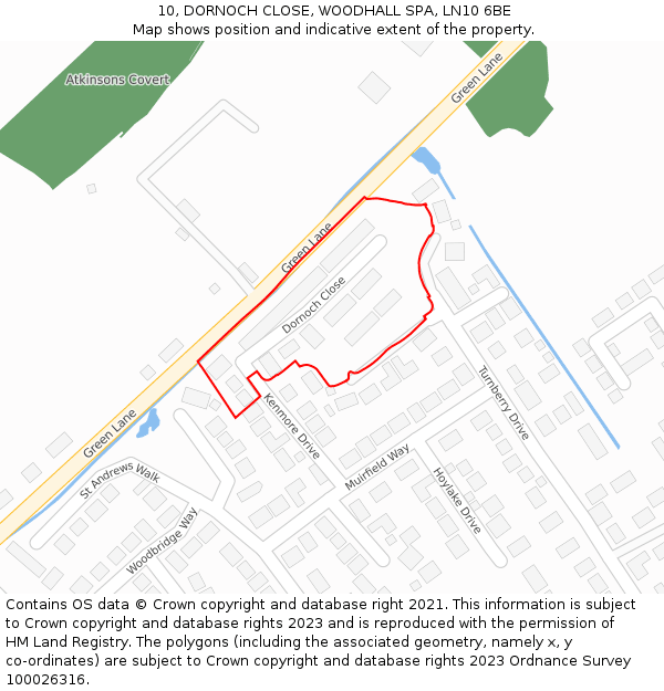 10, DORNOCH CLOSE, WOODHALL SPA, LN10 6BE: Location map and indicative extent of plot