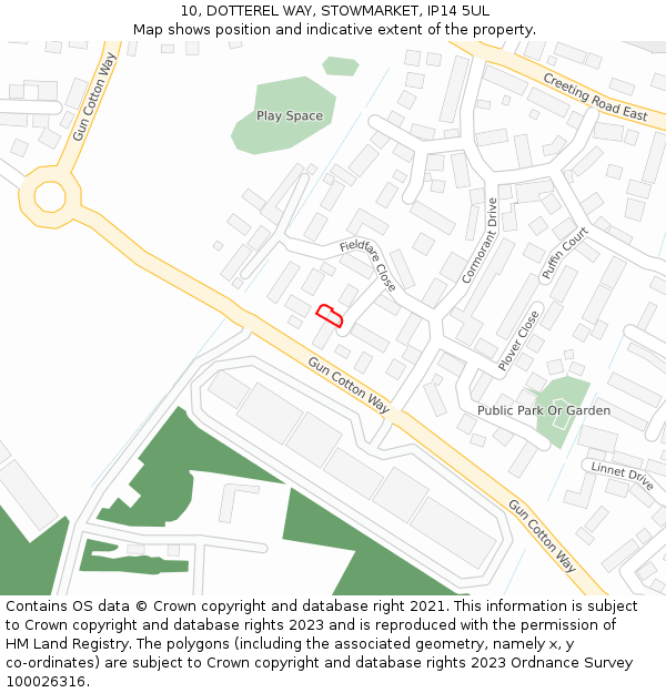 10, DOTTEREL WAY, STOWMARKET, IP14 5UL: Location map and indicative extent of plot