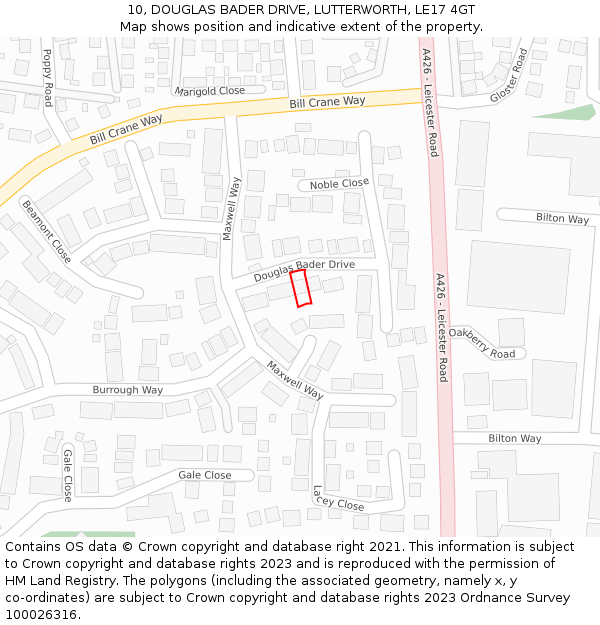 10, DOUGLAS BADER DRIVE, LUTTERWORTH, LE17 4GT: Location map and indicative extent of plot