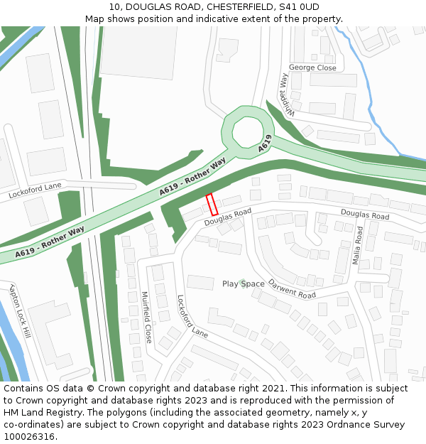 10, DOUGLAS ROAD, CHESTERFIELD, S41 0UD: Location map and indicative extent of plot