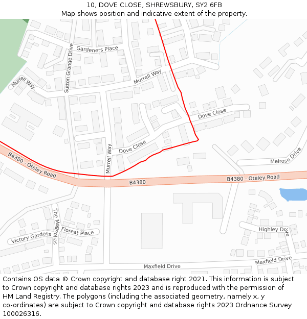 10, DOVE CLOSE, SHREWSBURY, SY2 6FB: Location map and indicative extent of plot