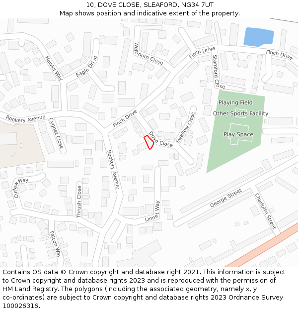 10, DOVE CLOSE, SLEAFORD, NG34 7UT: Location map and indicative extent of plot