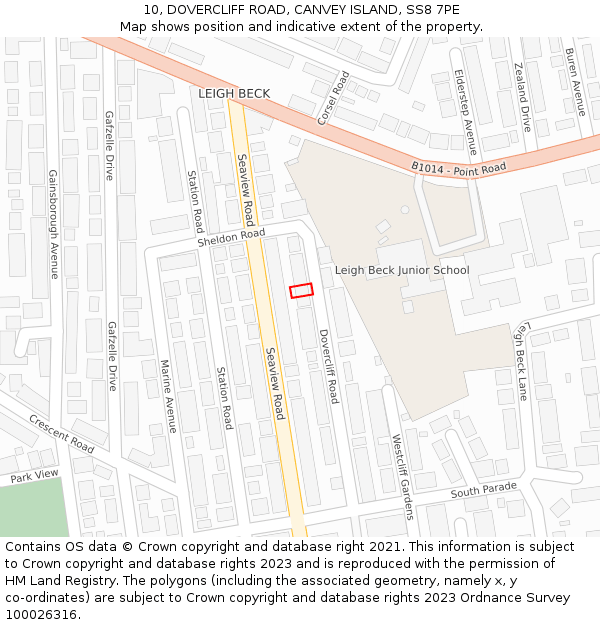 10, DOVERCLIFF ROAD, CANVEY ISLAND, SS8 7PE: Location map and indicative extent of plot