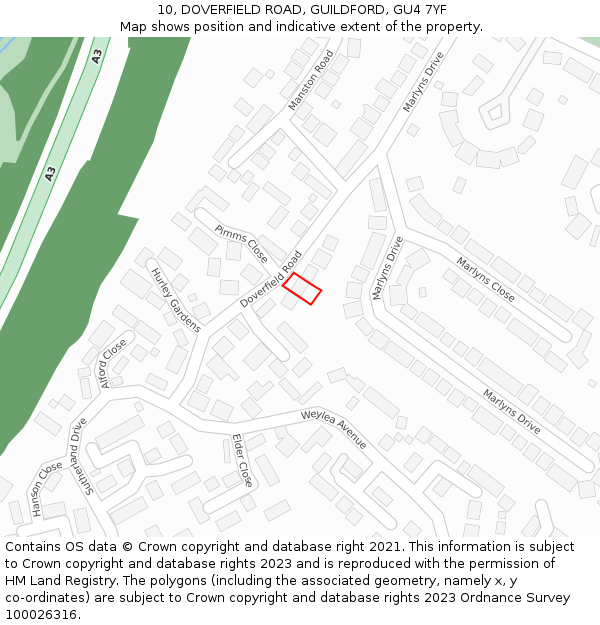 10, DOVERFIELD ROAD, GUILDFORD, GU4 7YF: Location map and indicative extent of plot