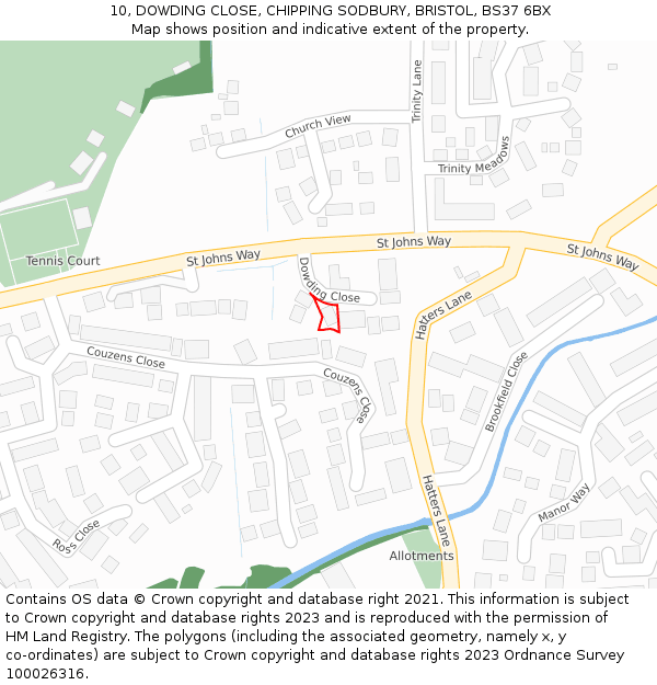 10, DOWDING CLOSE, CHIPPING SODBURY, BRISTOL, BS37 6BX: Location map and indicative extent of plot