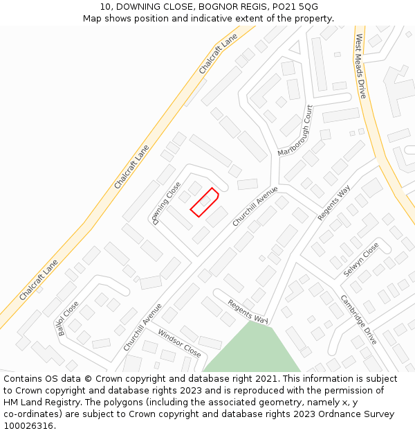 10, DOWNING CLOSE, BOGNOR REGIS, PO21 5QG: Location map and indicative extent of plot