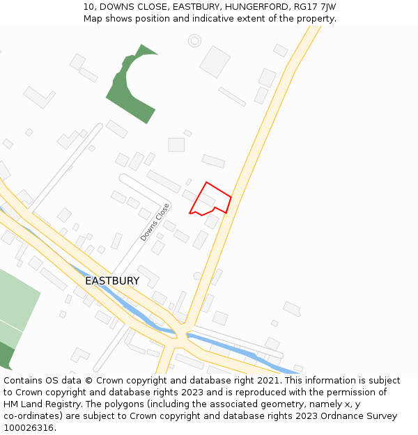 10, DOWNS CLOSE, EASTBURY, HUNGERFORD, RG17 7JW: Location map and indicative extent of plot