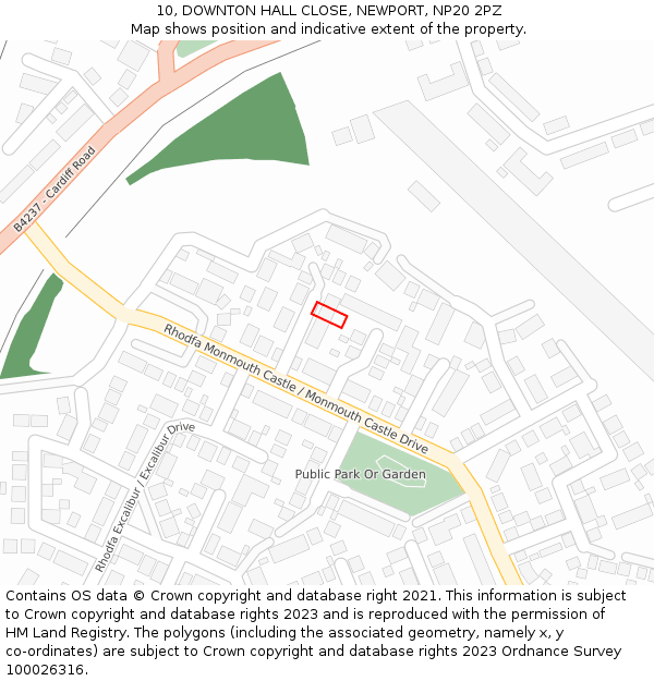 10, DOWNTON HALL CLOSE, NEWPORT, NP20 2PZ: Location map and indicative extent of plot