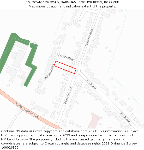 10, DOWNVIEW ROAD, BARNHAM, BOGNOR REGIS, PO22 0EE: Location map and indicative extent of plot