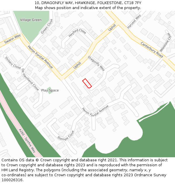 10, DRAGONFLY WAY, HAWKINGE, FOLKESTONE, CT18 7FY: Location map and indicative extent of plot