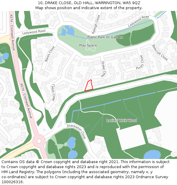 10, DRAKE CLOSE, OLD HALL, WARRINGTON, WA5 9QZ: Location map and indicative extent of plot