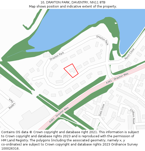 10, DRAYTON PARK, DAVENTRY, NN11 8TB: Location map and indicative extent of plot