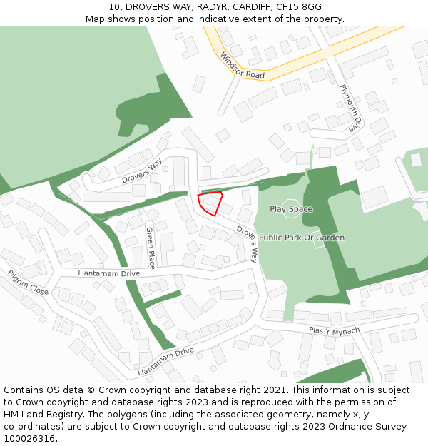 10, DROVERS WAY, RADYR, CARDIFF, CF15 8GG: Location map and indicative extent of plot