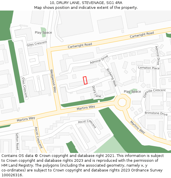 10, DRURY LANE, STEVENAGE, SG1 4RA: Location map and indicative extent of plot