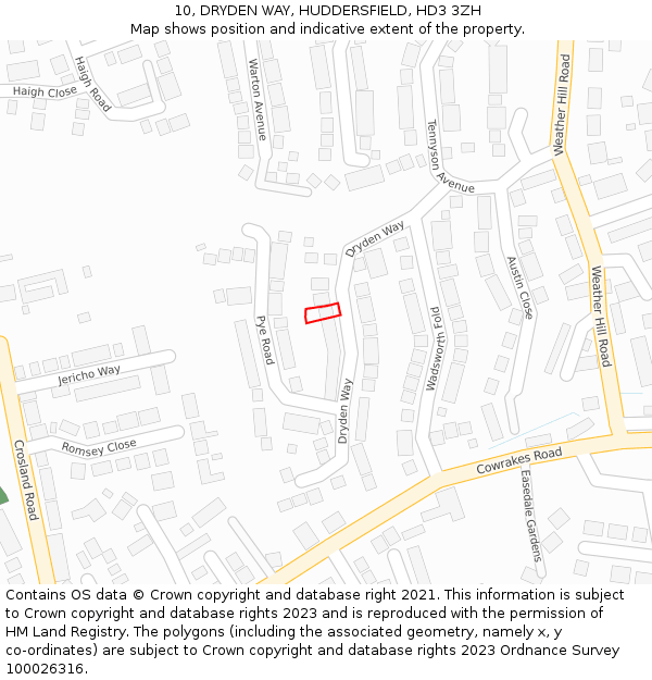 10, DRYDEN WAY, HUDDERSFIELD, HD3 3ZH: Location map and indicative extent of plot