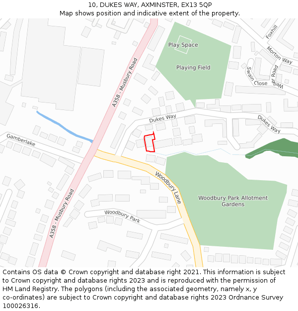 10, DUKES WAY, AXMINSTER, EX13 5QP: Location map and indicative extent of plot