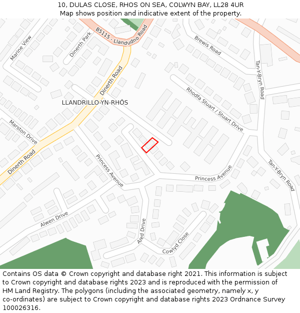 10, DULAS CLOSE, RHOS ON SEA, COLWYN BAY, LL28 4UR: Location map and indicative extent of plot