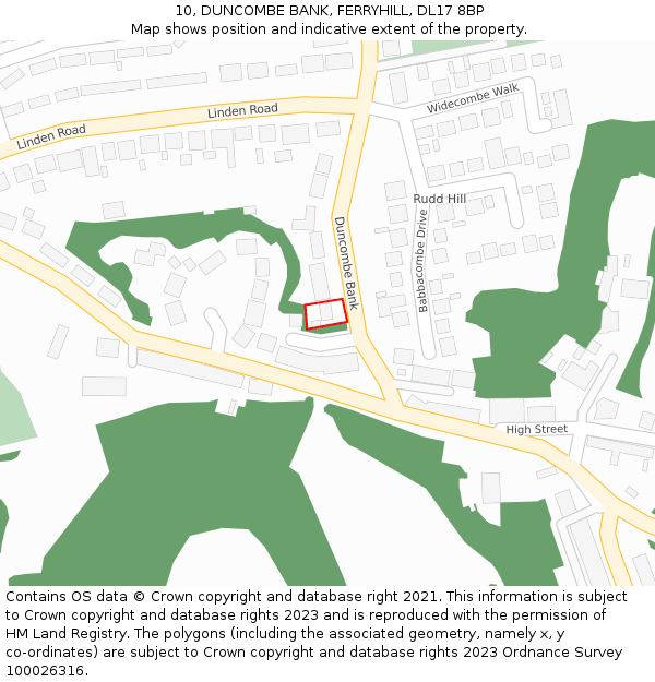 10, DUNCOMBE BANK, FERRYHILL, DL17 8BP: Location map and indicative extent of plot