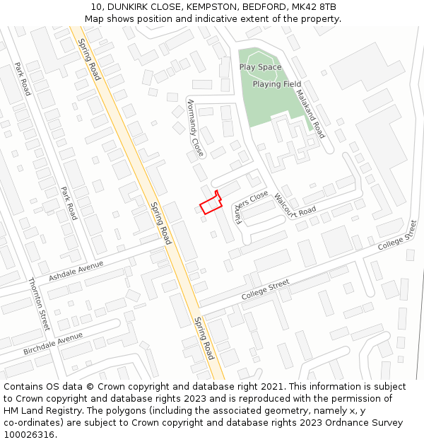 10, DUNKIRK CLOSE, KEMPSTON, BEDFORD, MK42 8TB: Location map and indicative extent of plot
