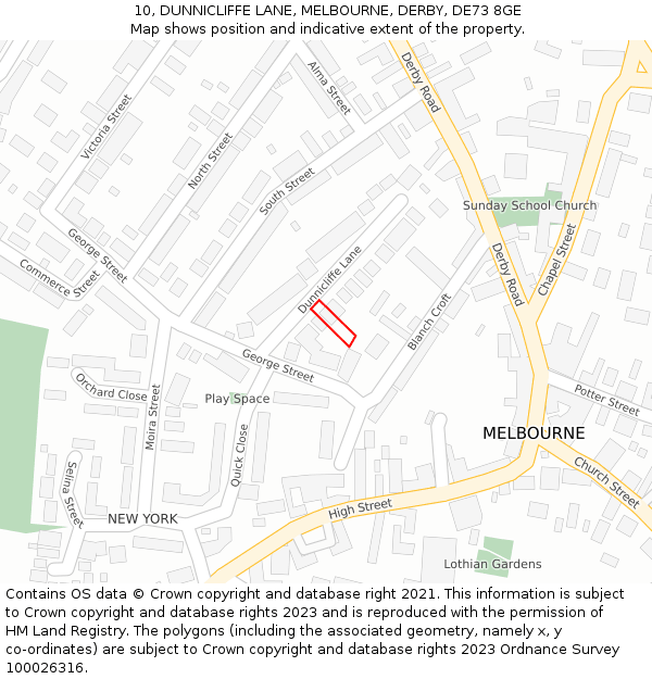 10, DUNNICLIFFE LANE, MELBOURNE, DERBY, DE73 8GE: Location map and indicative extent of plot