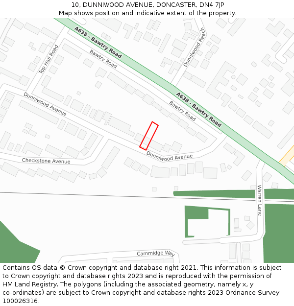 10, DUNNIWOOD AVENUE, DONCASTER, DN4 7JP: Location map and indicative extent of plot