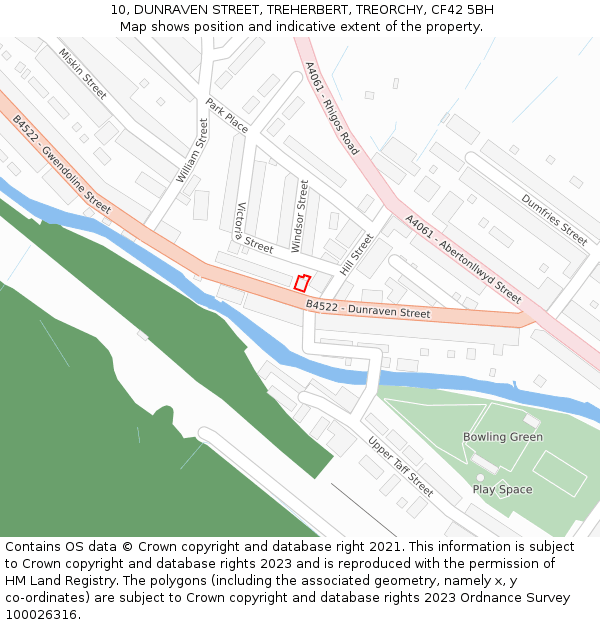 10, DUNRAVEN STREET, TREHERBERT, TREORCHY, CF42 5BH: Location map and indicative extent of plot