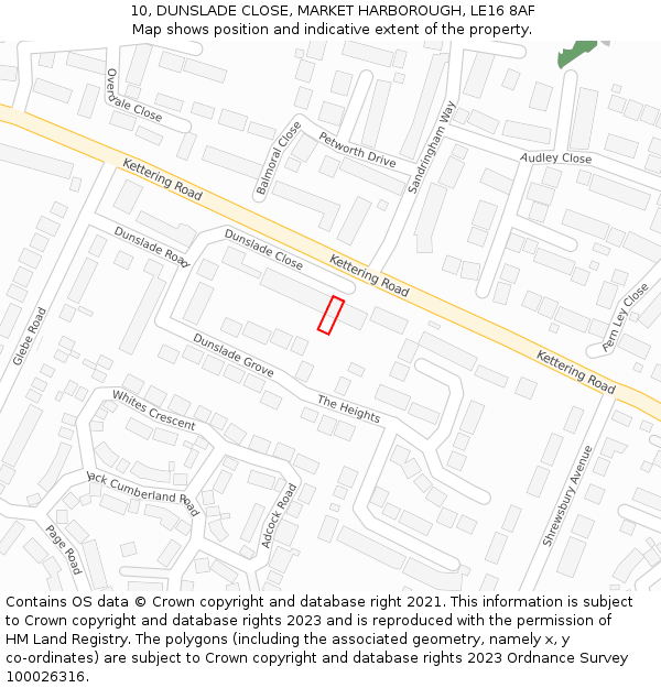 10, DUNSLADE CLOSE, MARKET HARBOROUGH, LE16 8AF: Location map and indicative extent of plot