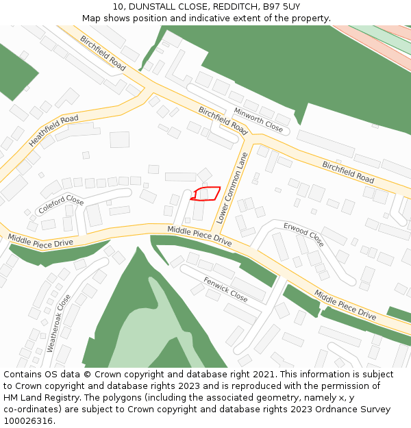 10, DUNSTALL CLOSE, REDDITCH, B97 5UY: Location map and indicative extent of plot