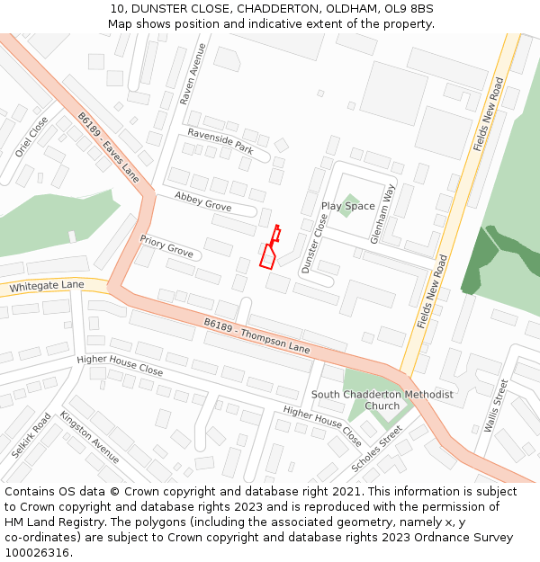 10, DUNSTER CLOSE, CHADDERTON, OLDHAM, OL9 8BS: Location map and indicative extent of plot