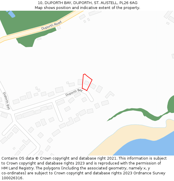 10, DUPORTH BAY, DUPORTH, ST. AUSTELL, PL26 6AG: Location map and indicative extent of plot