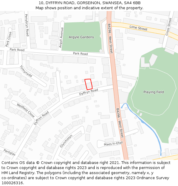 10, DYFFRYN ROAD, GORSEINON, SWANSEA, SA4 6BB: Location map and indicative extent of plot