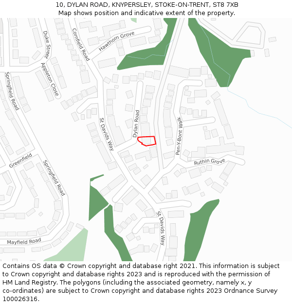 10, DYLAN ROAD, KNYPERSLEY, STOKE-ON-TRENT, ST8 7XB: Location map and indicative extent of plot