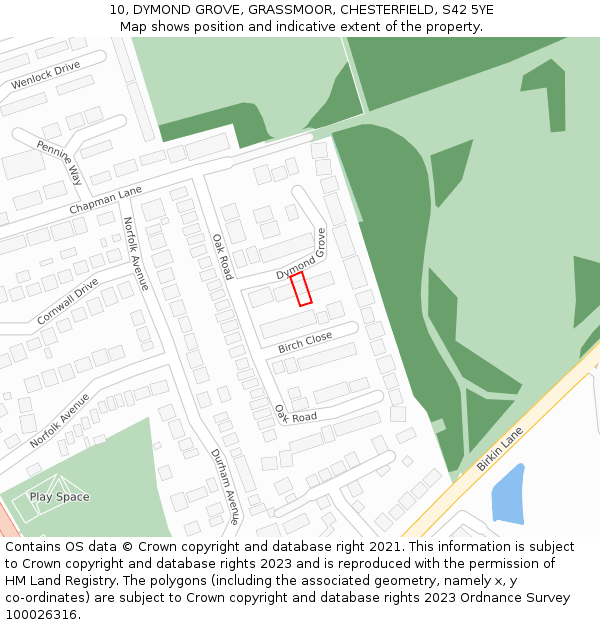 10, DYMOND GROVE, GRASSMOOR, CHESTERFIELD, S42 5YE: Location map and indicative extent of plot